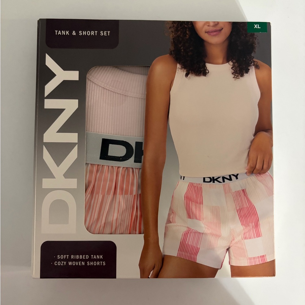 NWT DKNY XL Soft Ribbed Tank & Cozy Woven Shorts Pink Lounge Set